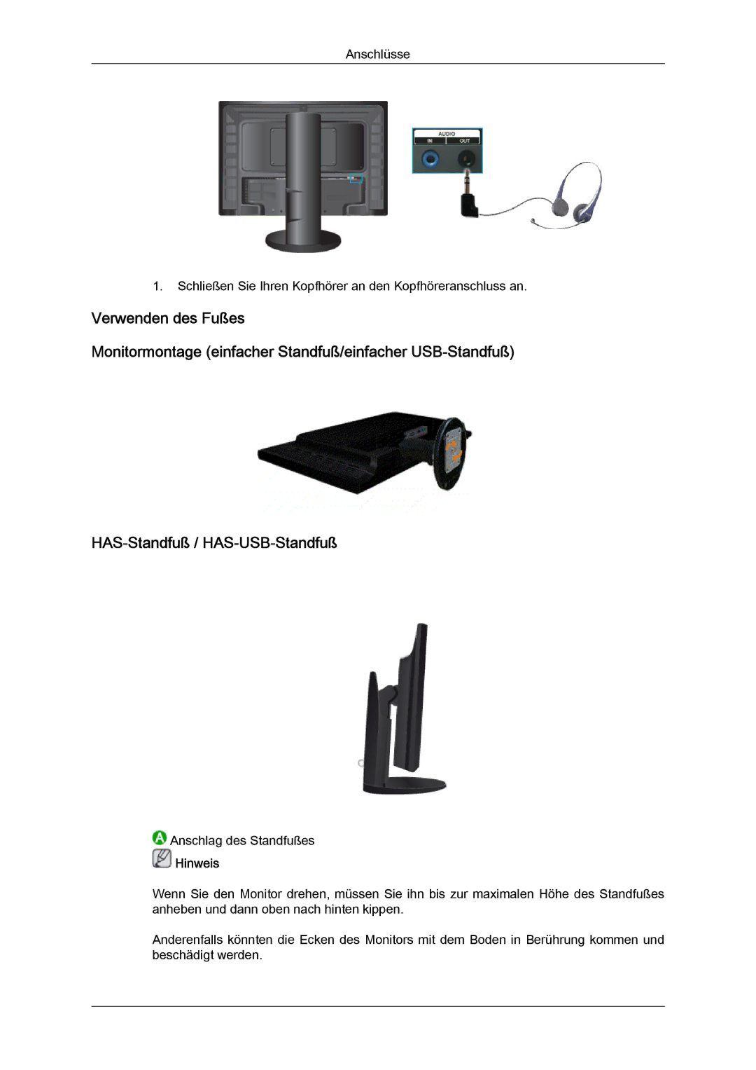 Samsung LS24KIQRFV/EDC, LS24KIQRBQ/EN, LS24KIVKBQ/EDC manual Anschlag des Standfußes 