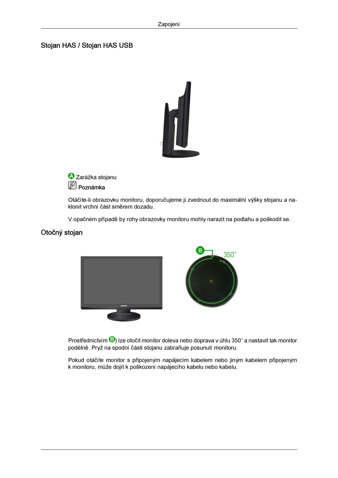 Samsung LS24KIQRBQ/EN, LS24KIQRFV/EDC, LS24KIVKBQ/EDC manual Stojan has / Stojan has USB, Otočný stojan 