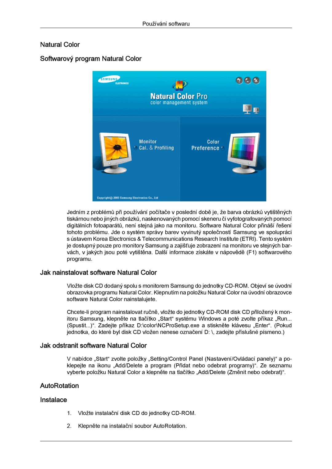 Samsung LS24KIQRFV/EDC manual Natural Color Softwarový program Natural Color, Jak nainstalovat software Natural Color 