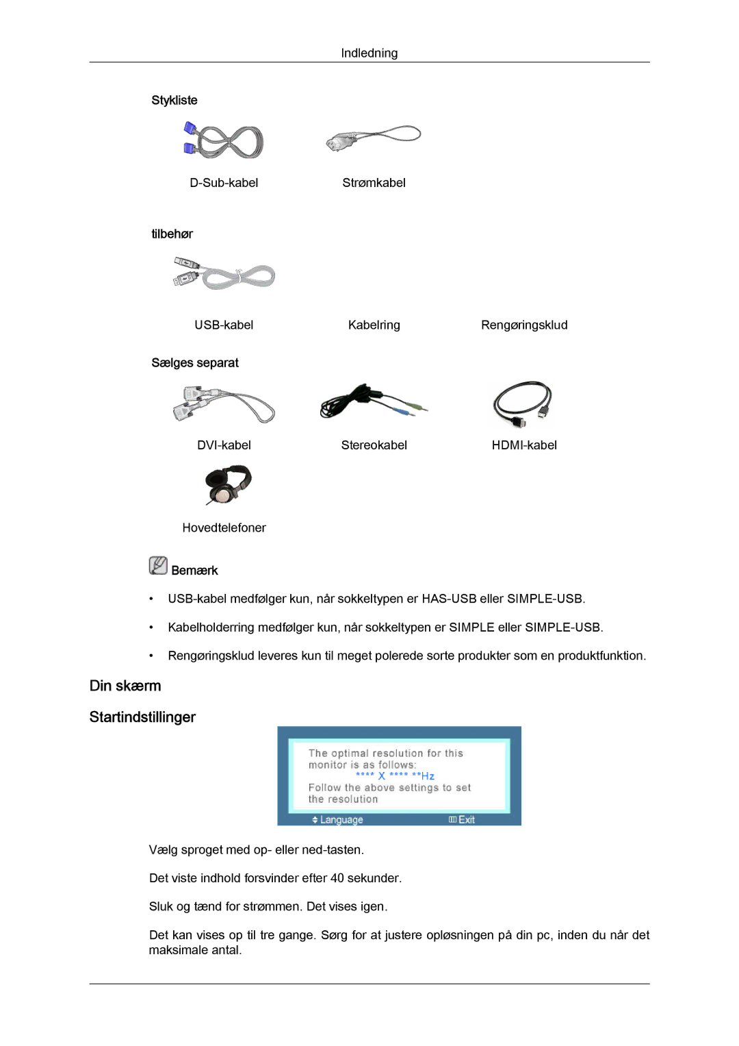 Samsung LS24KIQRFV/EDC, LS24KIQRBQ/EN, LS24KIVKBQ/EDC manual USB-kabel Kabelring Rengøringsklud 