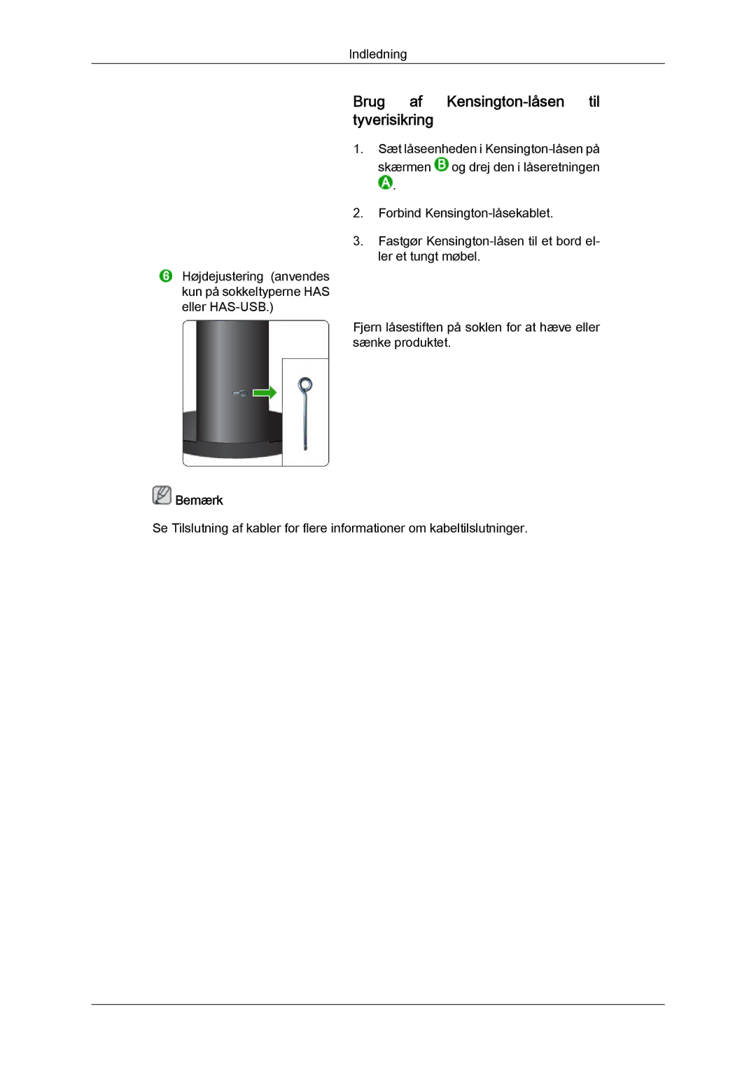 Samsung LS24KIVKBQ/EDC, LS24KIQRFV/EDC, LS24KIQRBQ/EN manual Brug af Kensington-låsen til tyverisikring 