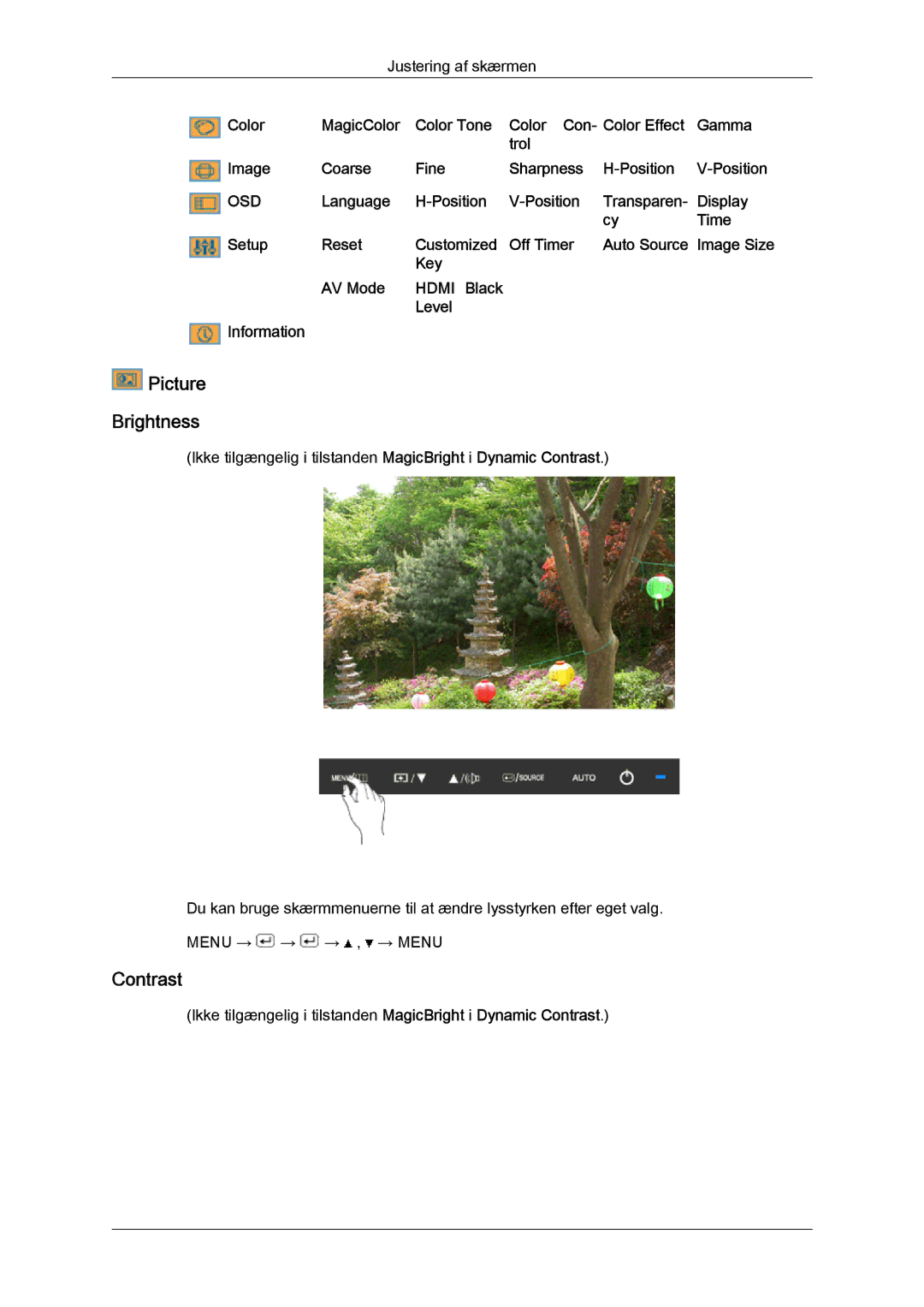 Samsung LS24KIQRFV/EDC, LS24KIQRBQ/EN, LS24KIVKBQ/EDC manual Picture Brightness, Contrast 