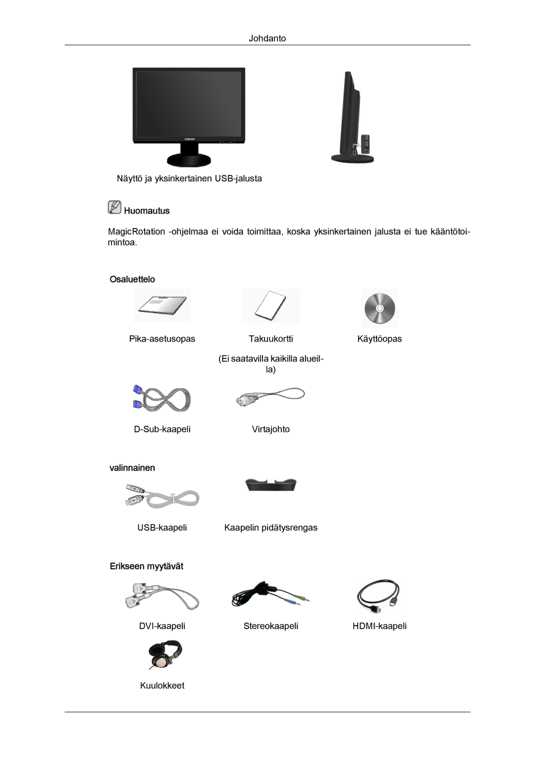 Samsung LS24KIVKBQ/EDC, LS24KIQRFV/EDC, LS24KIQRBQ/EN manual Osaluettelo 