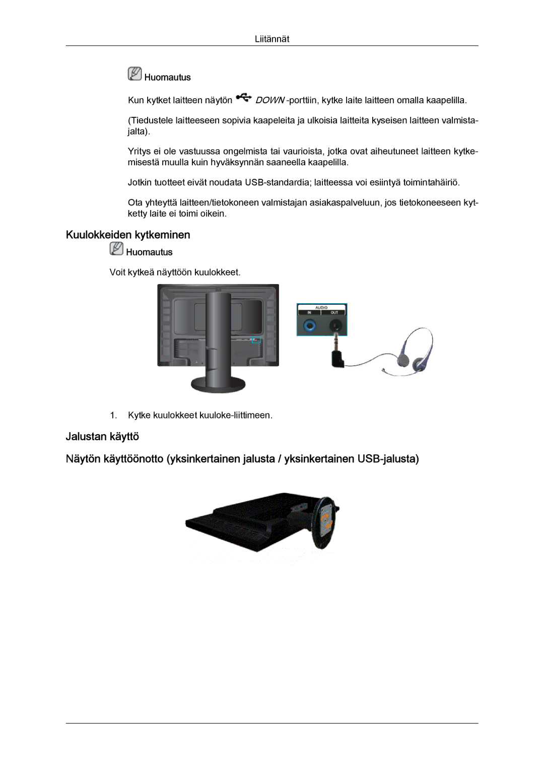 Samsung LS24KIQRFV/EDC, LS24KIQRBQ/EN, LS24KIVKBQ/EDC manual Kuulokkeiden kytkeminen 