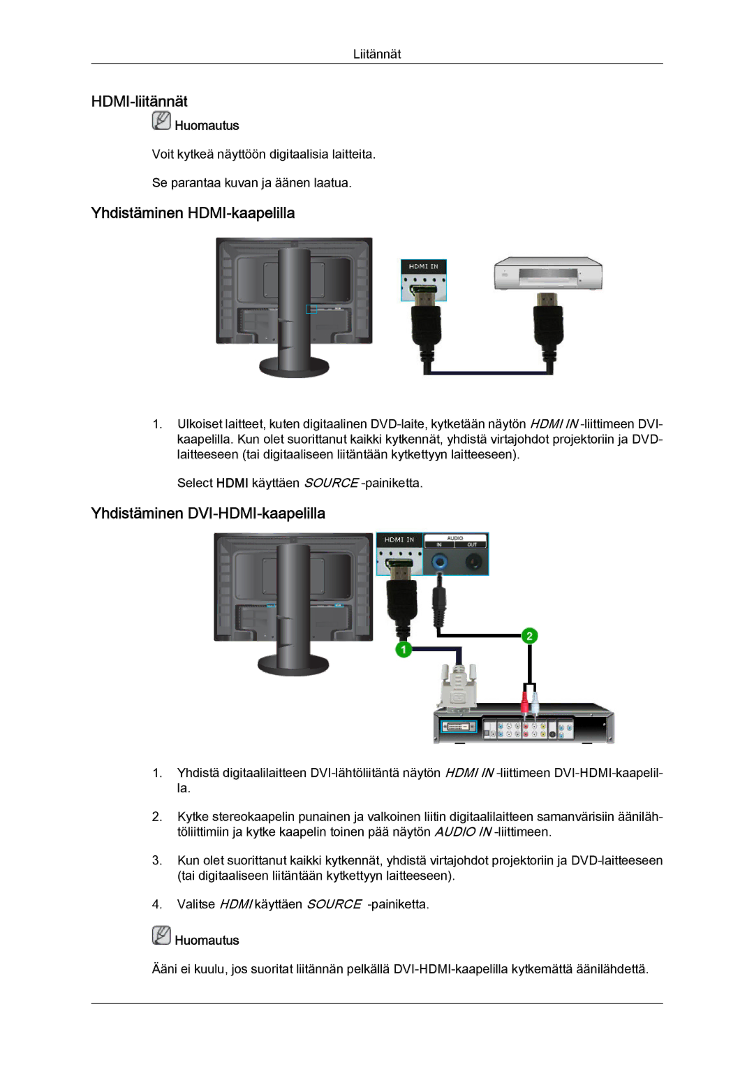 Samsung LS24KIVKBQ/EDC, LS24KIQRFV/EDC, LS24KIQRBQ/EN manual HDMI-liitännät 