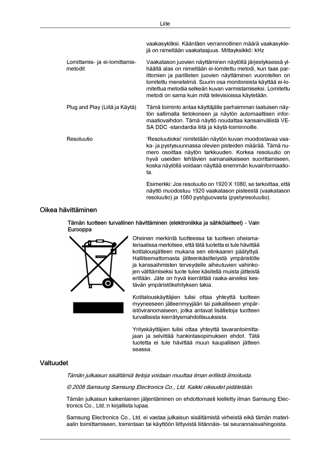 Samsung LS24KIQRFV/EDC, LS24KIQRBQ/EN, LS24KIVKBQ/EDC manual Oikea hävittäminen, Valtuudet 