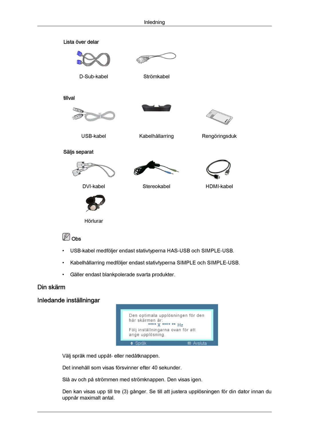 Samsung LS24KIQRFV/EDC, LS24KIQRBQ/EN, LS24KIVKBQ/EDC manual USB-kabelKabelhållarring Rengöringsduk 