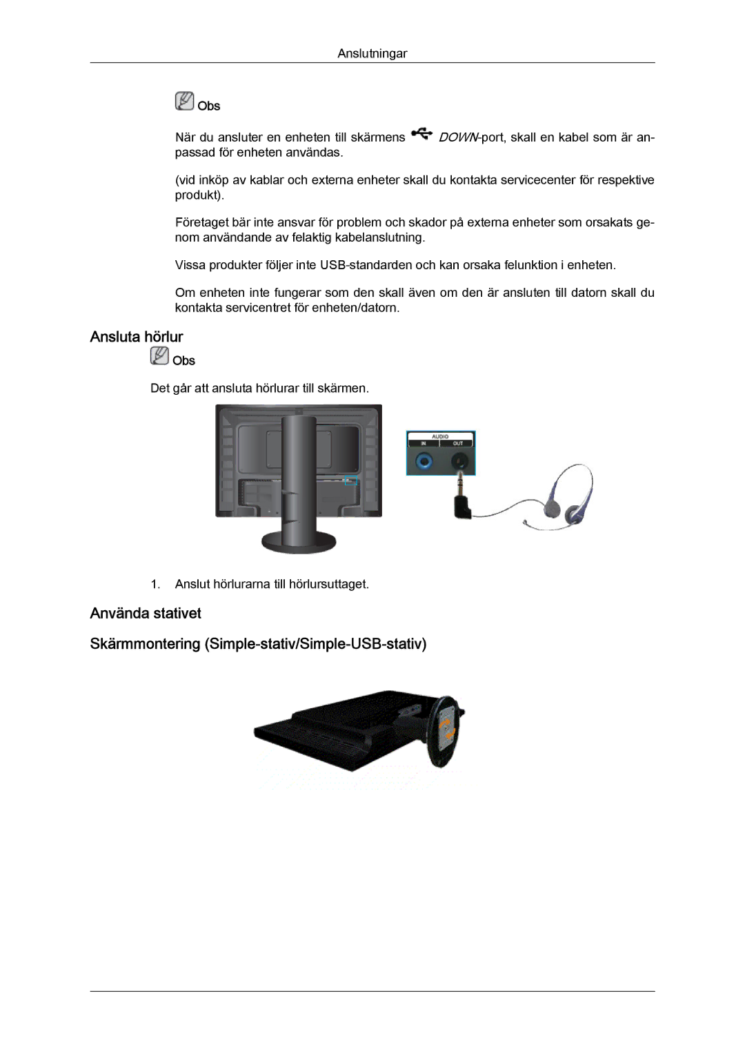 Samsung LS24KIQRFV/EDC, LS24KIQRBQ/EN, LS24KIVKBQ/EDC manual Ansluta hörlur 