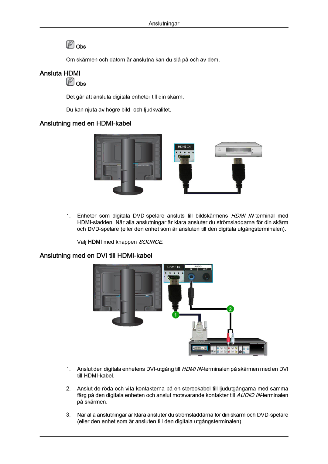 Samsung LS24KIVKBQ/EDC, LS24KIQRFV/EDC, LS24KIQRBQ/EN manual Ansluta Hdmi 