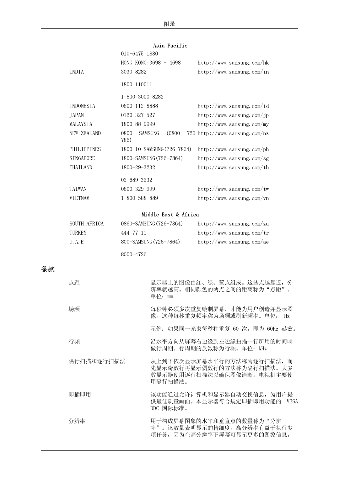 Samsung LS24KIQRFV/EDC, LS24KIQRBQ/EN, LS24KIVKBQ/EDC manual Asia Pacific 