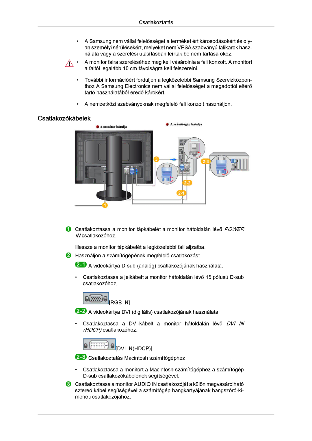 Samsung LS24KIQRBQ/EN, LS24KIQRFV/EDC, LS24KIVKBQ/EDC manual Csatlakozókábelek 