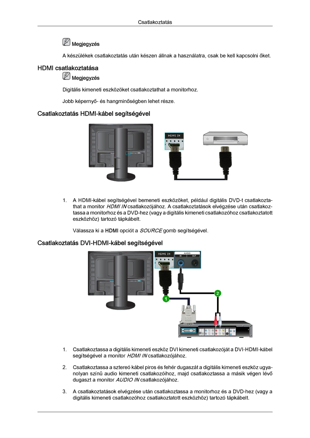 Samsung LS24KIVKBQ/EDC, LS24KIQRFV/EDC, LS24KIQRBQ/EN manual Hdmi csatlakoztatása 