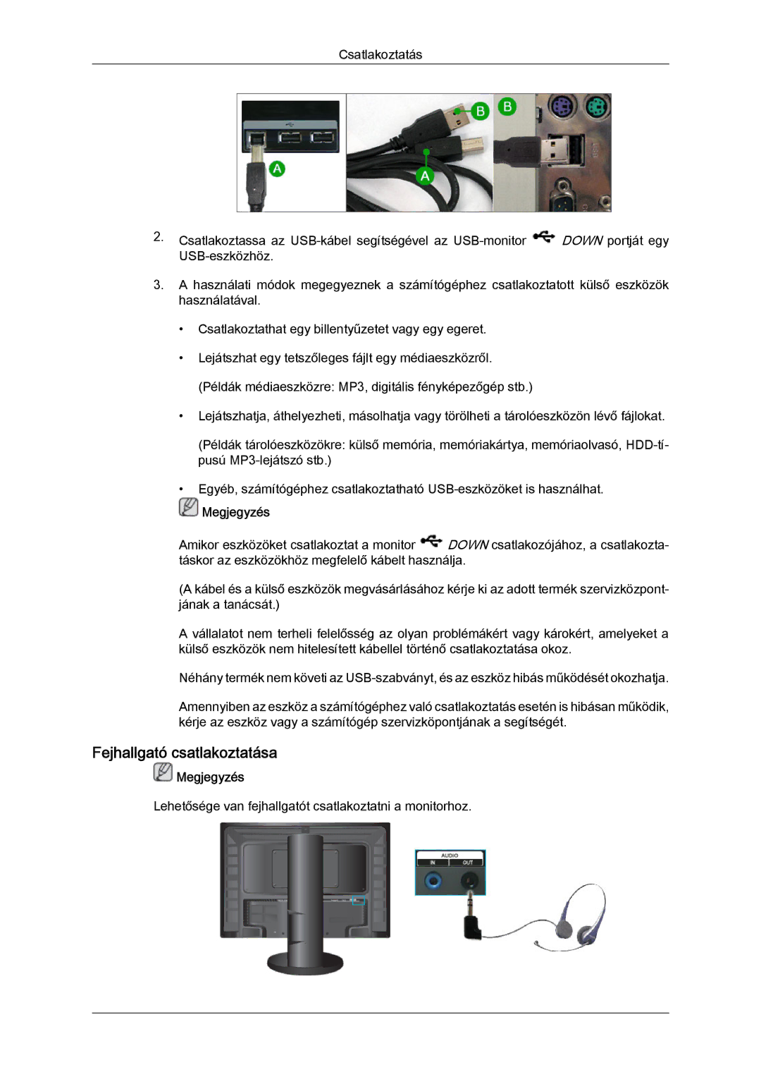 Samsung LS24KIQRBQ/EN, LS24KIQRFV/EDC, LS24KIVKBQ/EDC manual Lehetősége van fejhallgatót csatlakoztatni a monitorhoz 