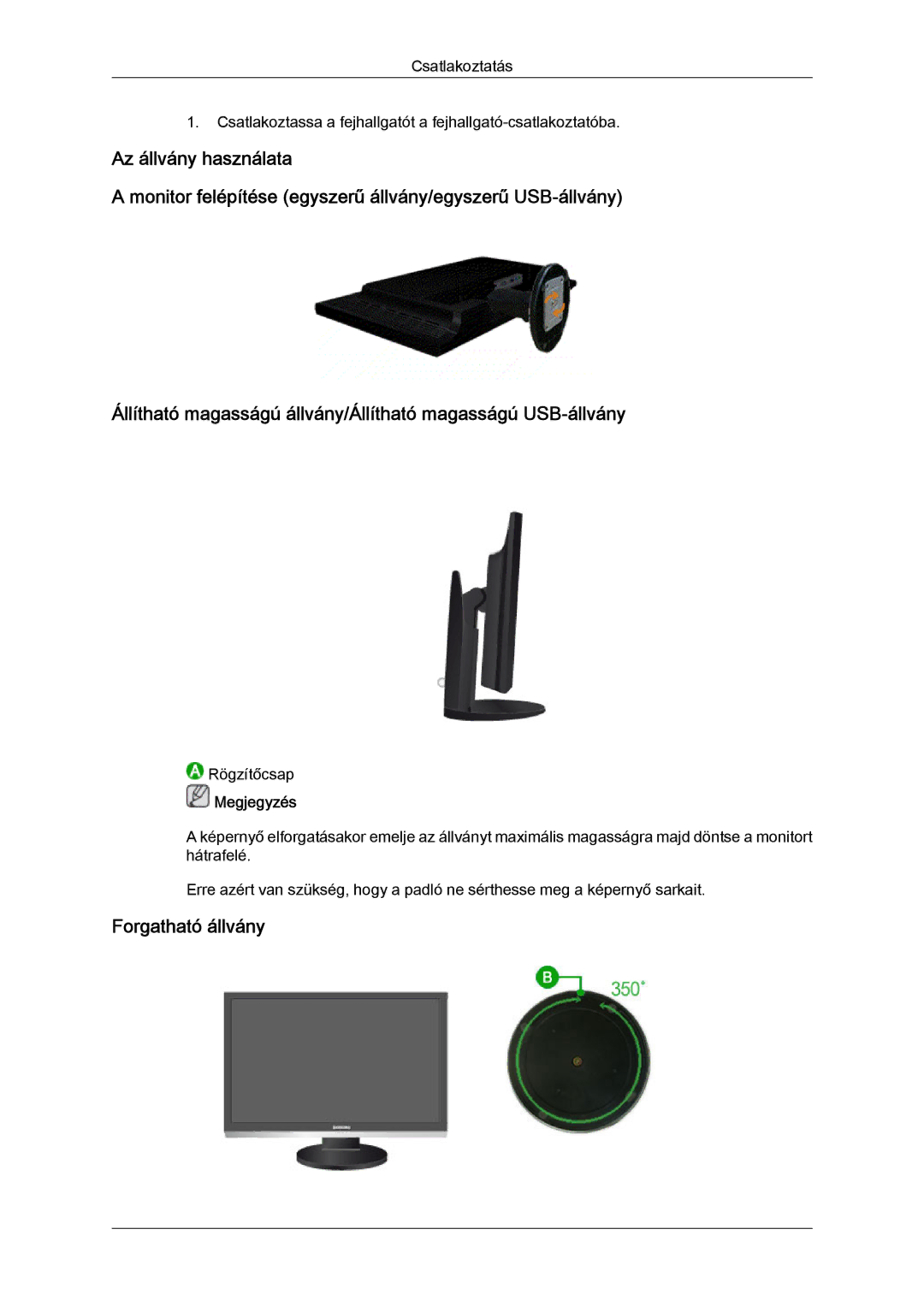 Samsung LS24KIVKBQ/EDC, LS24KIQRFV/EDC, LS24KIQRBQ/EN manual Forgatható állvány 