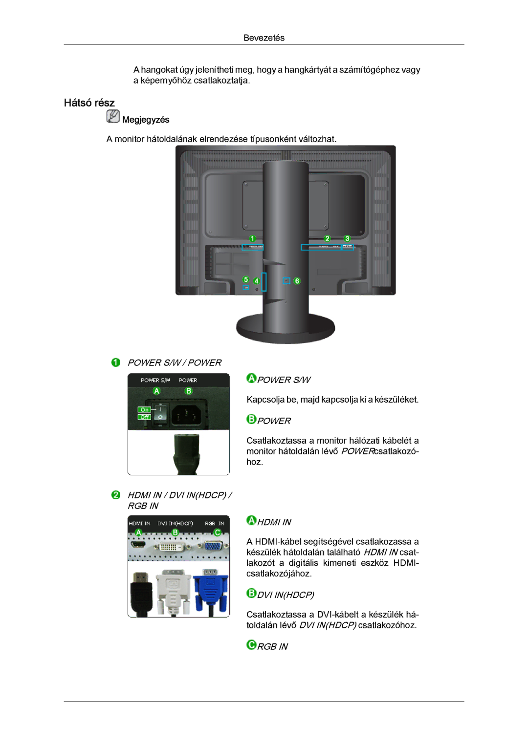 Samsung LS24KIQRFV/EDC, LS24KIQRBQ/EN, LS24KIVKBQ/EDC manual Hátsó rész, Hdmi in / DVI Inhdcp RGB 