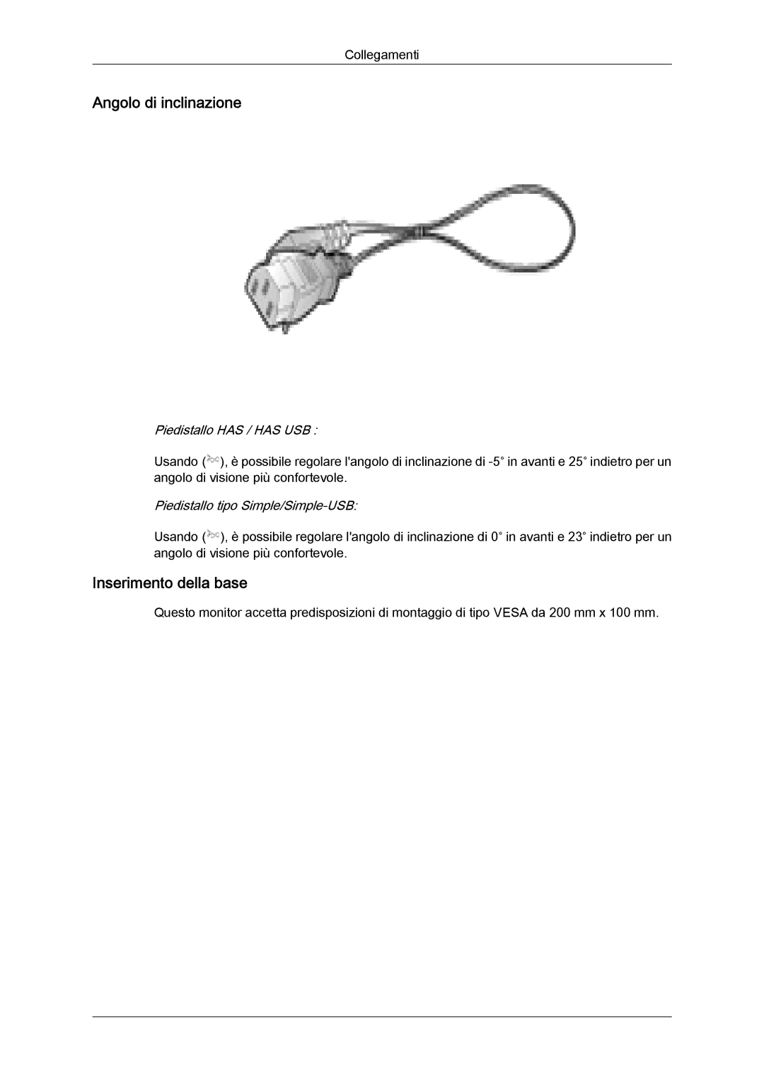 Samsung LS24KIVKBQ/EDC, LS24KIQRFV/EDC manual Angolo di inclinazione, Inserimento della base 