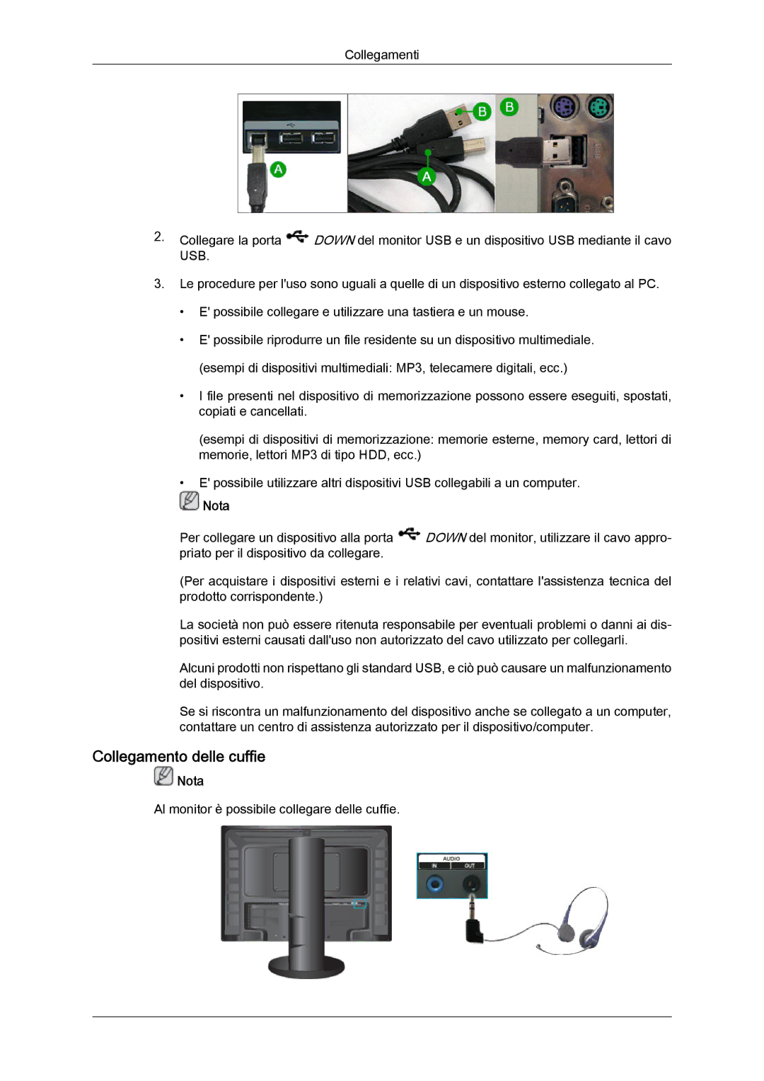 Samsung LS24KIQRFV/EDC, LS24KIVKBQ/EDC manual Al monitor è possibile collegare delle cuffie 