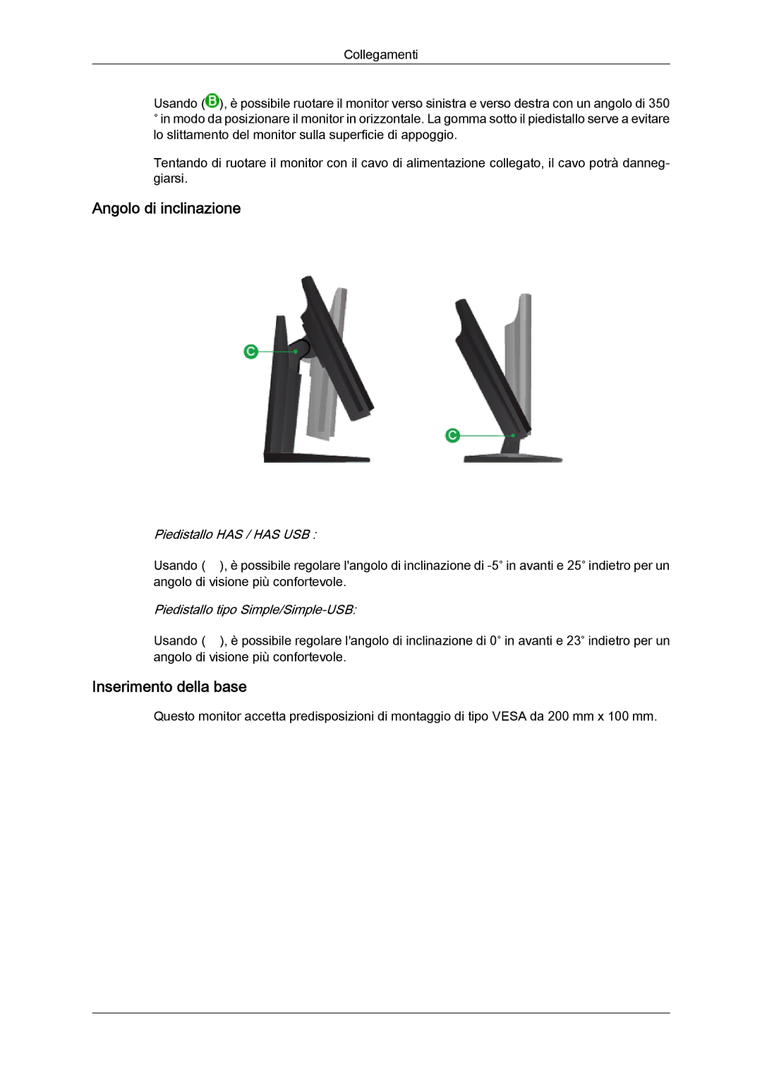 Samsung LS24KIQRFV/EDC, LS24KIVKBQ/EDC manual Angolo di inclinazione 