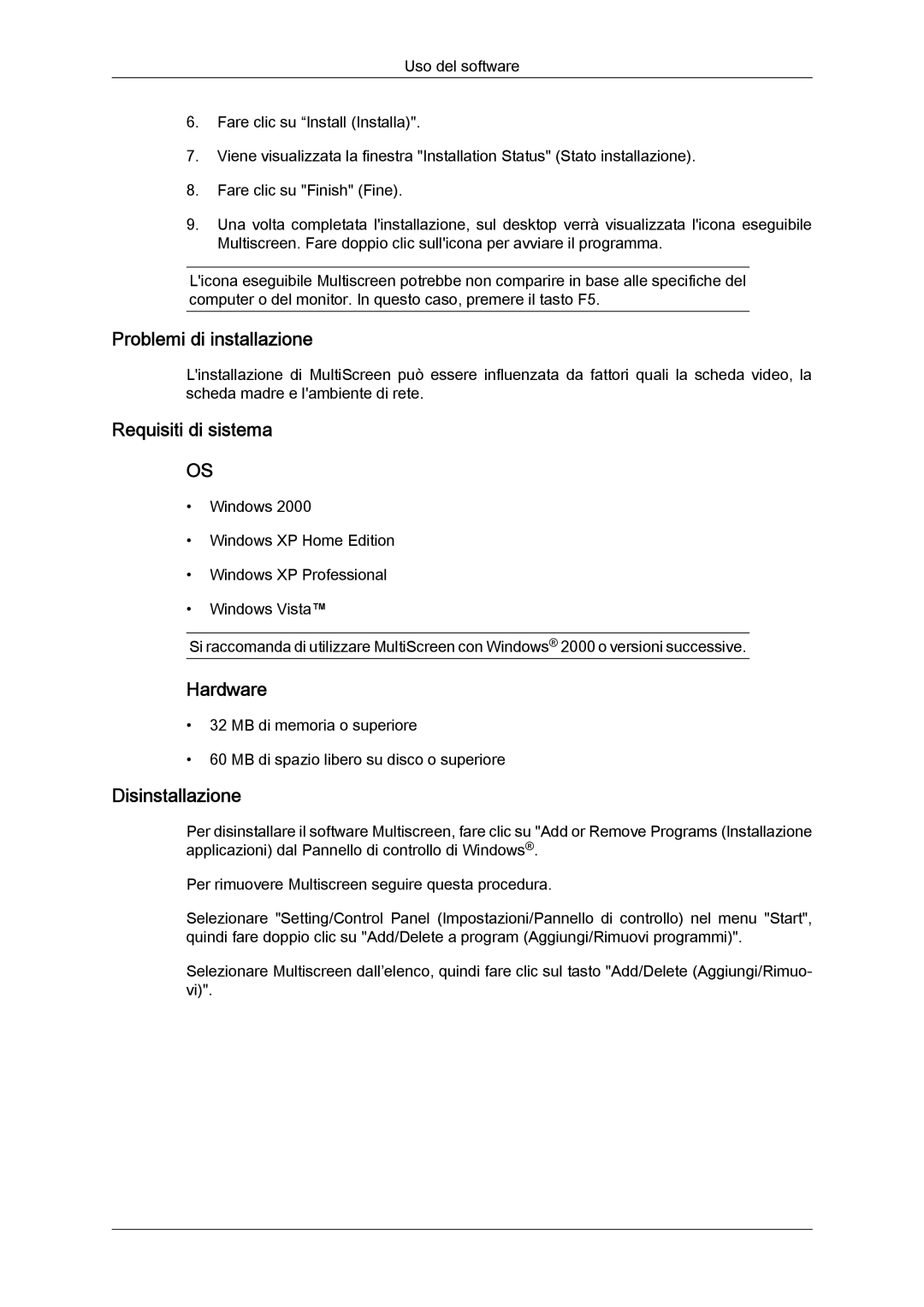 Samsung LS24KIQRFV/EDC, LS24KIVKBQ/EDC manual Problemi di installazione 