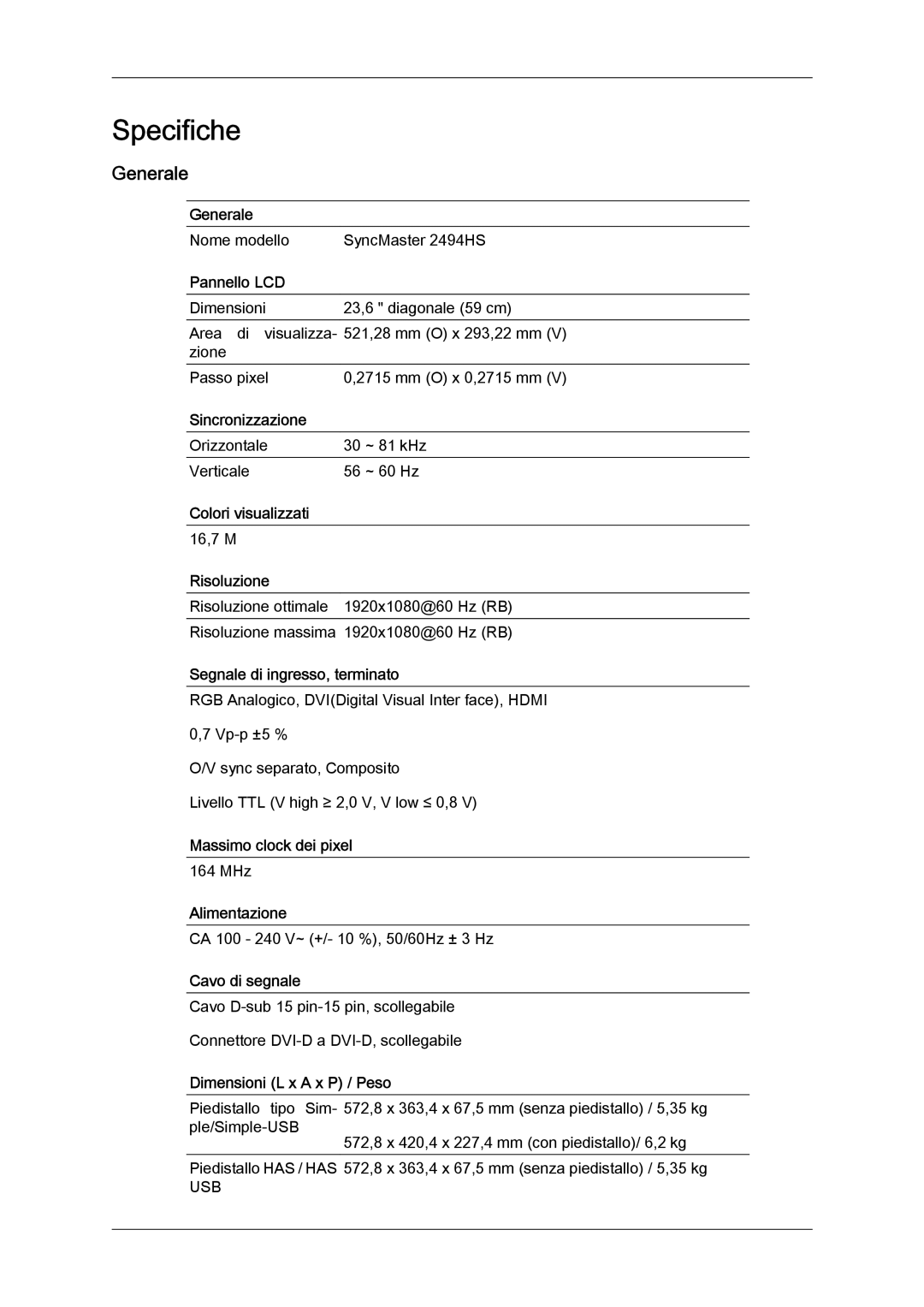 Samsung LS24KIQRFV/EDC, LS24KIVKBQ/EDC manual Specifiche, Generale 