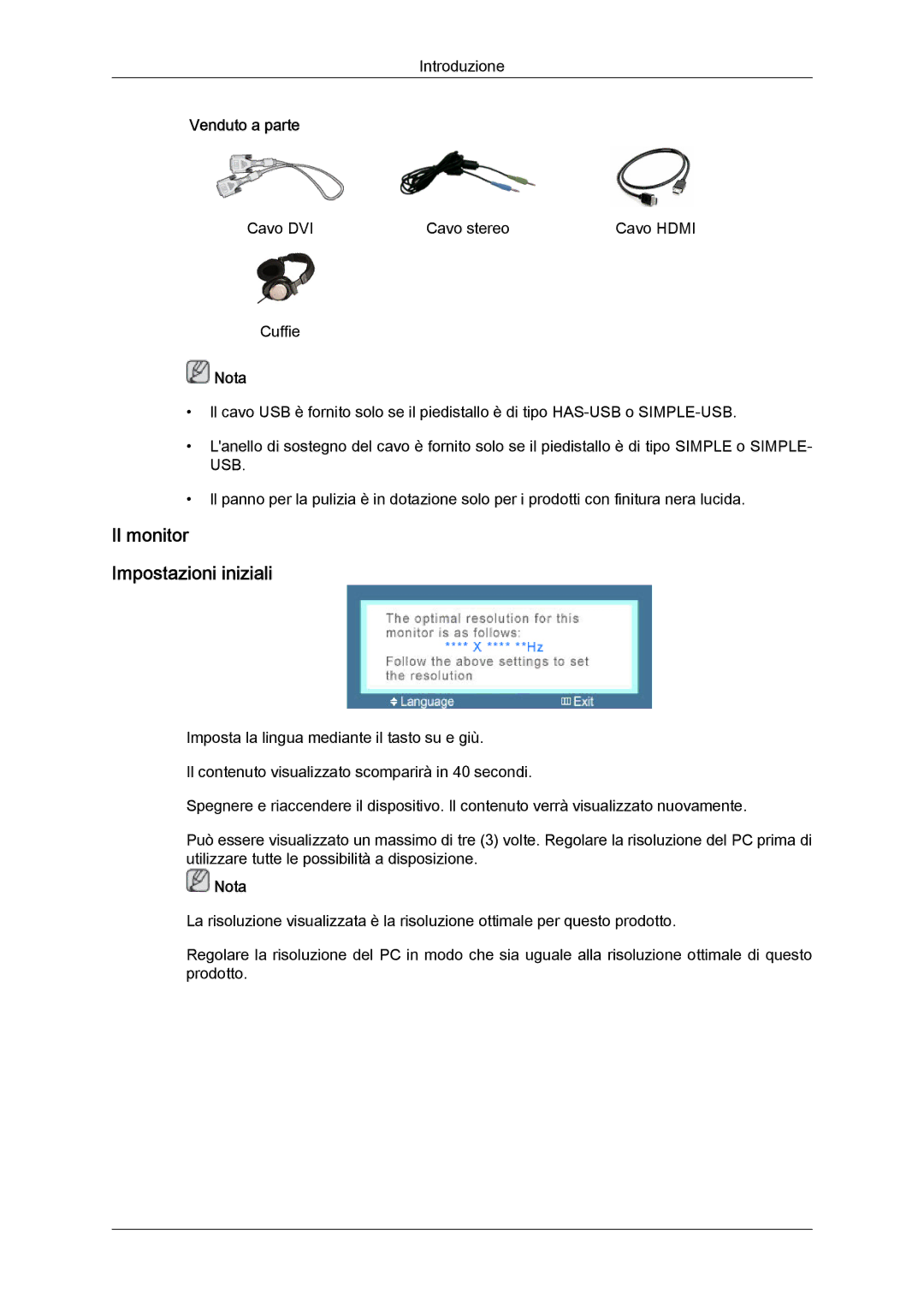 Samsung LS24KIQRFV/EDC, LS24KIVKBQ/EDC manual Il monitor Impostazioni iniziali 