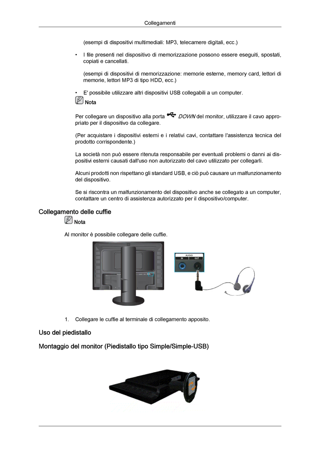 Samsung LS24KIQRFV/EDC, LS24KIVKBQ/EDC manual Collegamento delle cuffie 