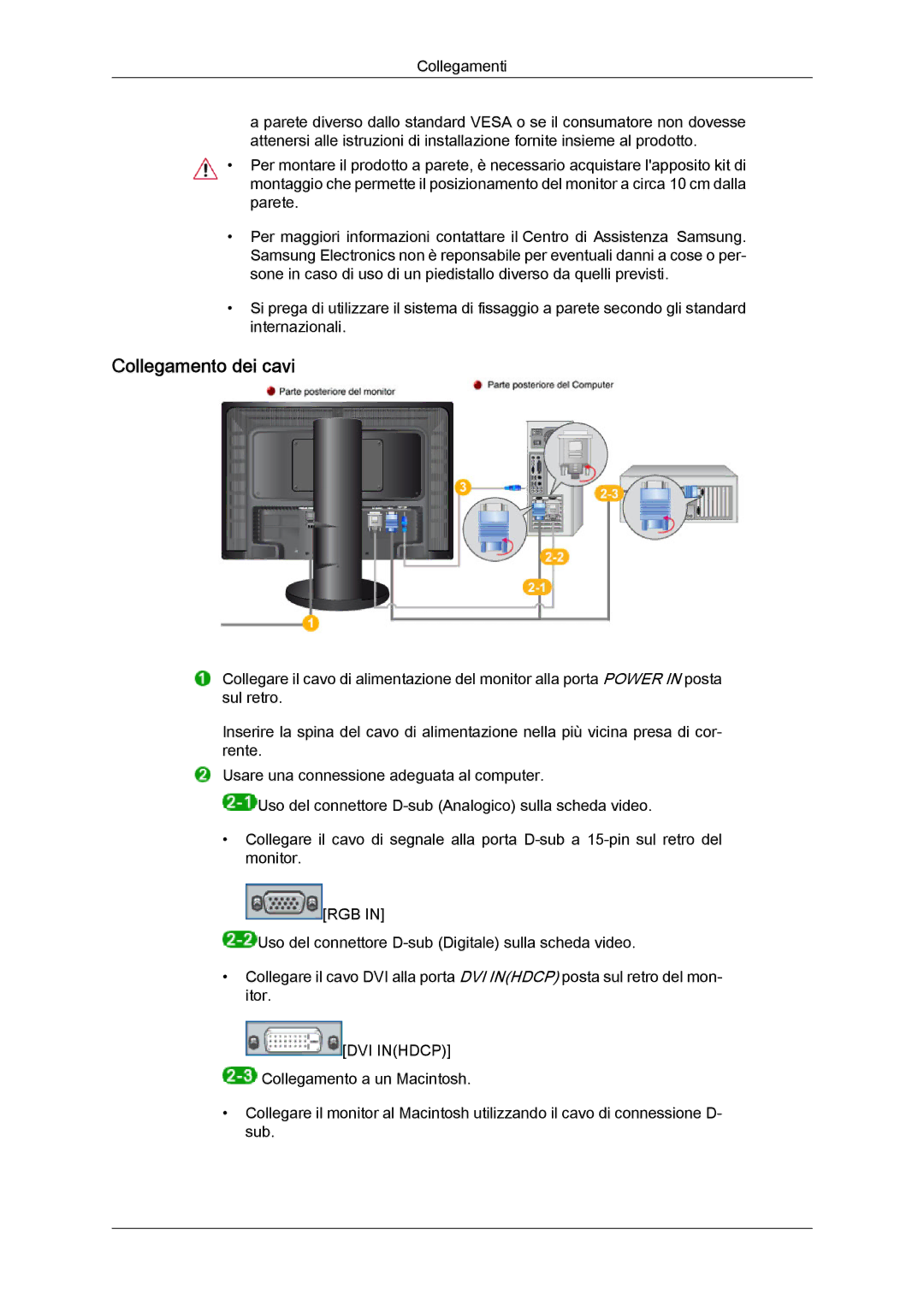 Samsung LS24KIQRFV/EDC, LS24KIVKBQ/EDC manual Collegamento dei cavi 