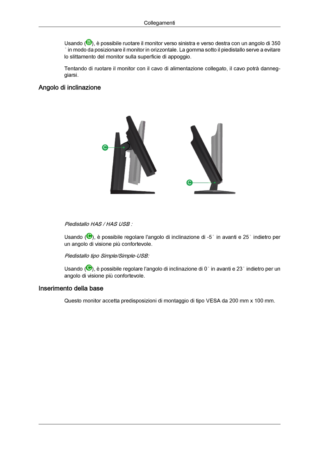 Samsung LS24KIVKBQ/EDC, LS24KIQRFV/EDC manual Angolo di inclinazione 