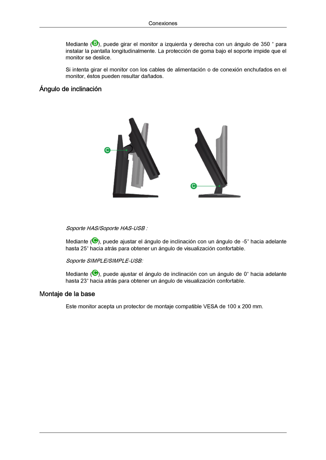 Samsung LS24KIVKBQ/EDC, LS24KIQRFV/EDC manual Ángulo de inclinación, Montaje de la base 