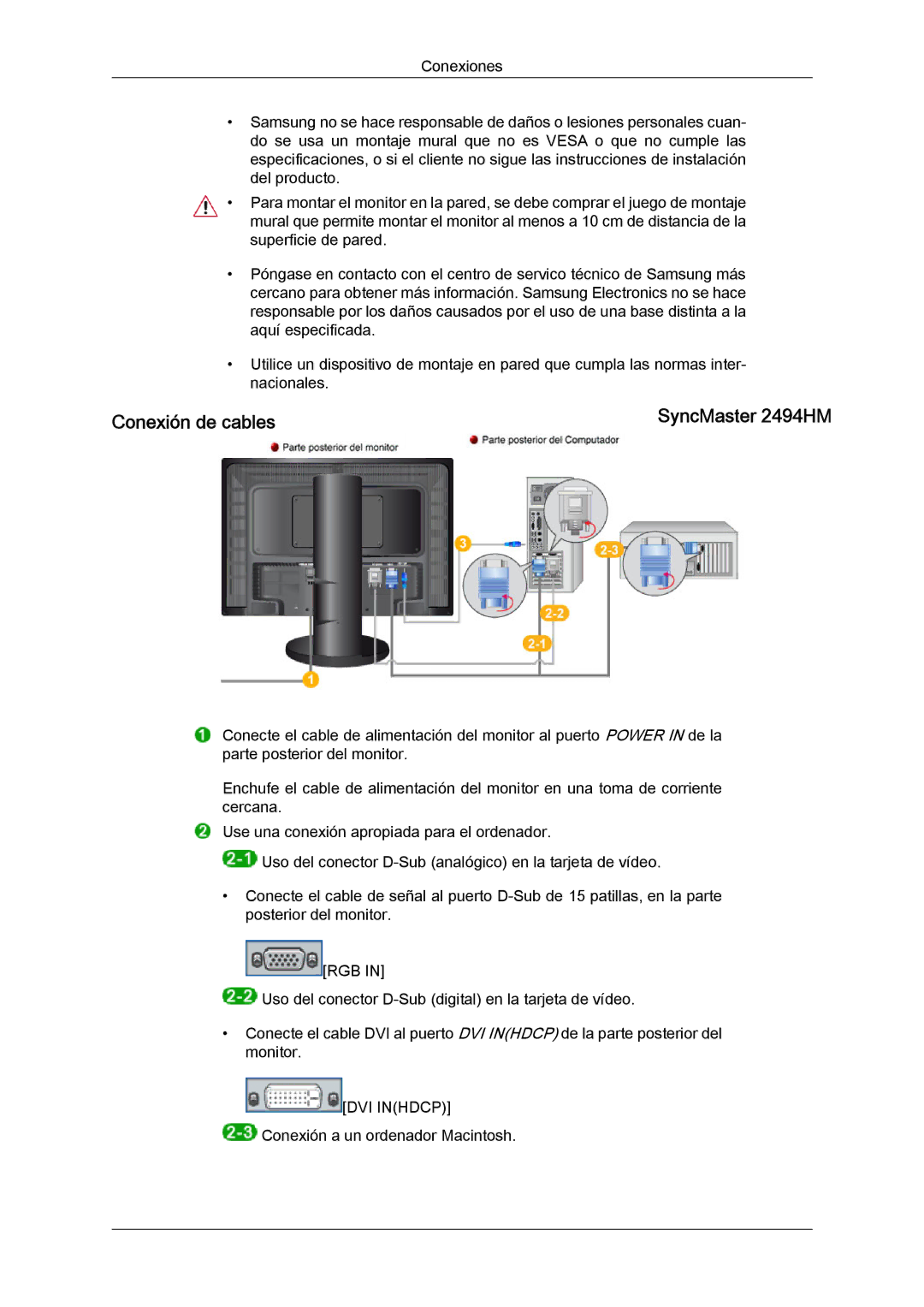 Samsung LS24KIVKBQ/EDC, LS24KIQRFV/EDC manual Conexión de cables, SyncMaster 2494HM 