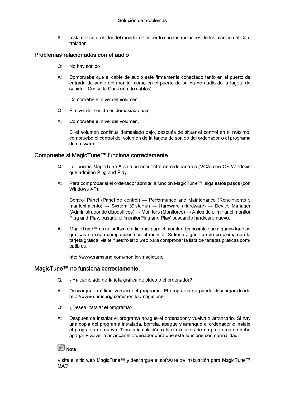 Samsung LS24KIVKBQ/EDC, LS24KIQRFV/EDC Problemas relacionados con el audio, Compruebe si MagicTune funciona correctamente 