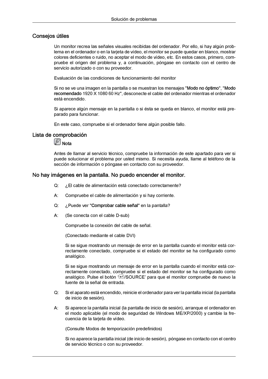 Samsung LS24KIVKBQ/EDC, LS24KIQRFV/EDC manual Consejos útiles, Lista de comprobación 