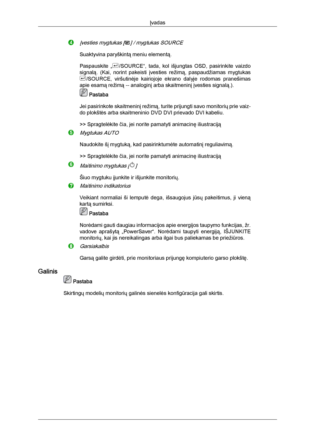 Samsung LS24KIQRFV/EDC, LS24KIVKBQ/EDC manual Galinis 