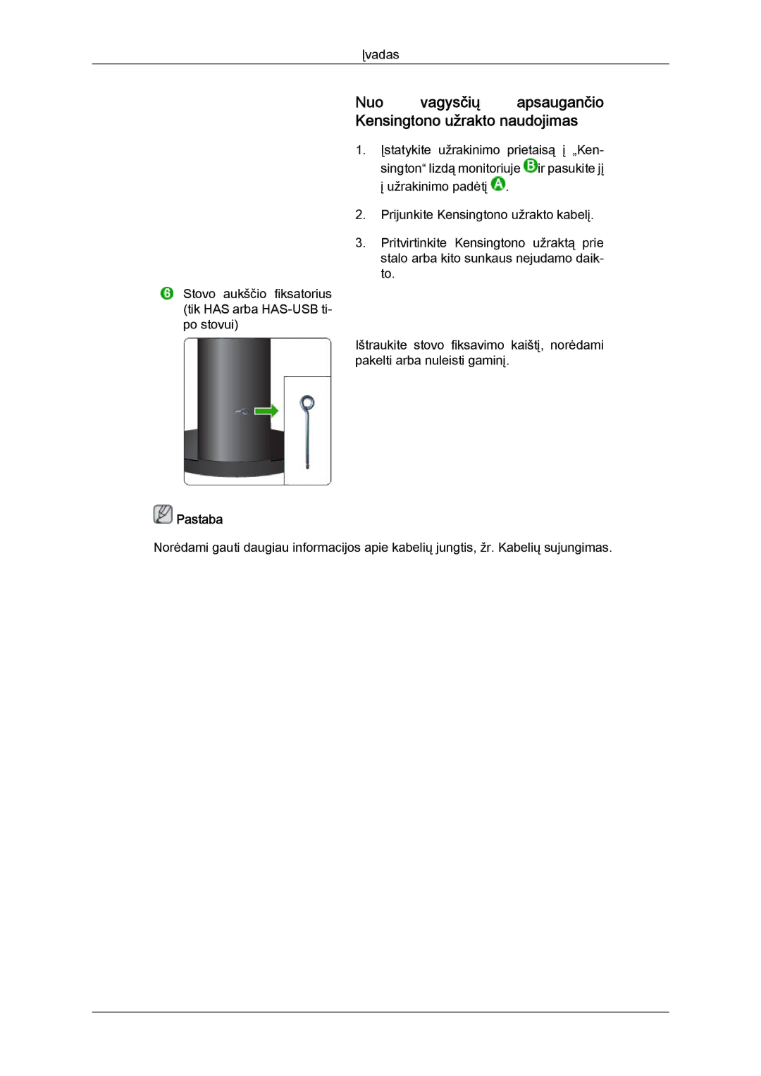 Samsung LS24KIVKBQ/EDC, LS24KIQRFV/EDC manual Nuo vagysčių apsaugančio Kensingtono užrakto naudojimas 