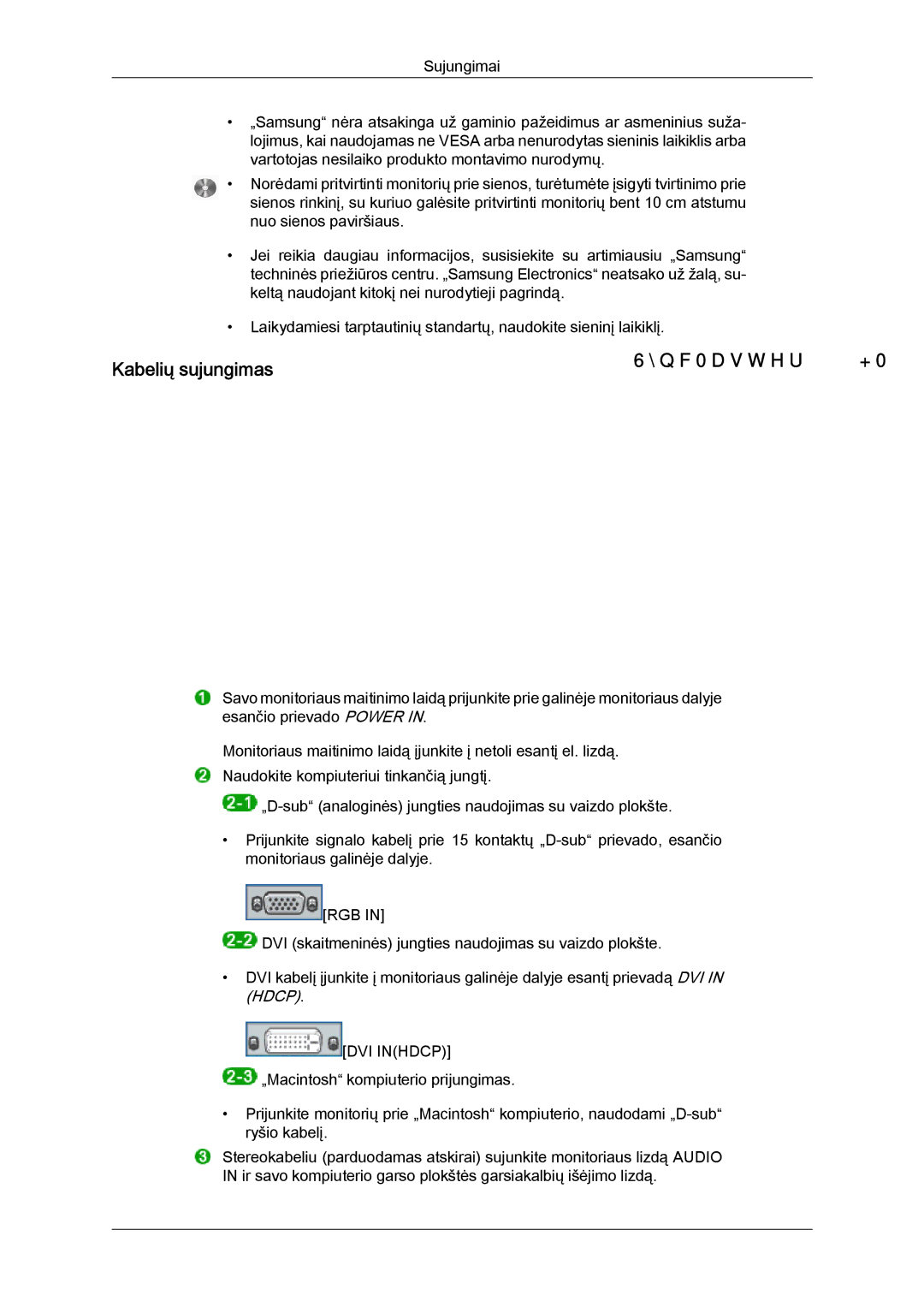Samsung LS24KIVKBQ/EDC, LS24KIQRFV/EDC manual Kabelių sujungimas 
