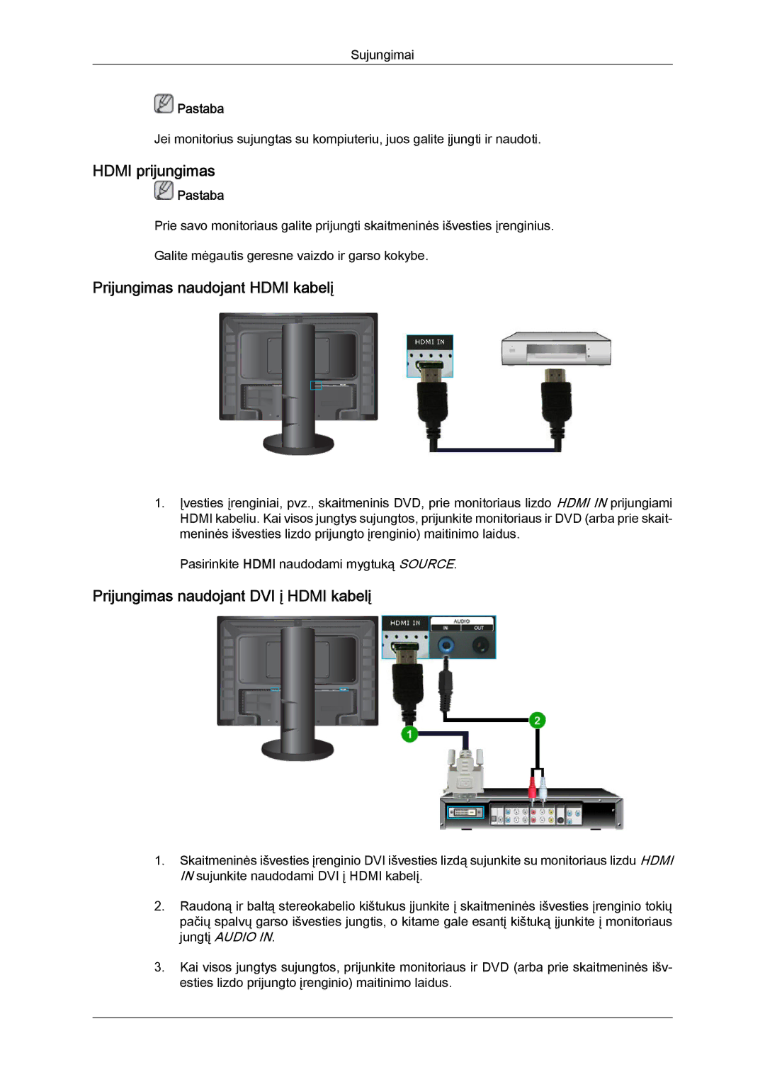 Samsung LS24KIQRFV/EDC, LS24KIVKBQ/EDC manual Hdmi prijungimas 