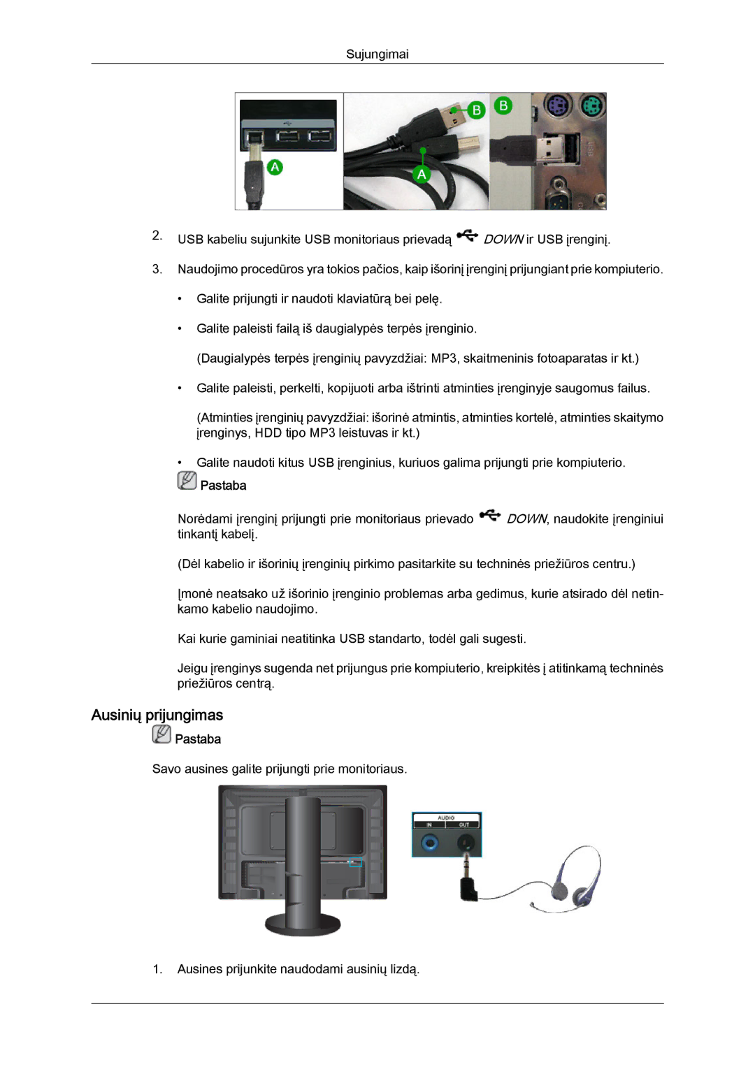 Samsung LS24KIQRFV/EDC, LS24KIVKBQ/EDC manual Ausinių prijungimas 