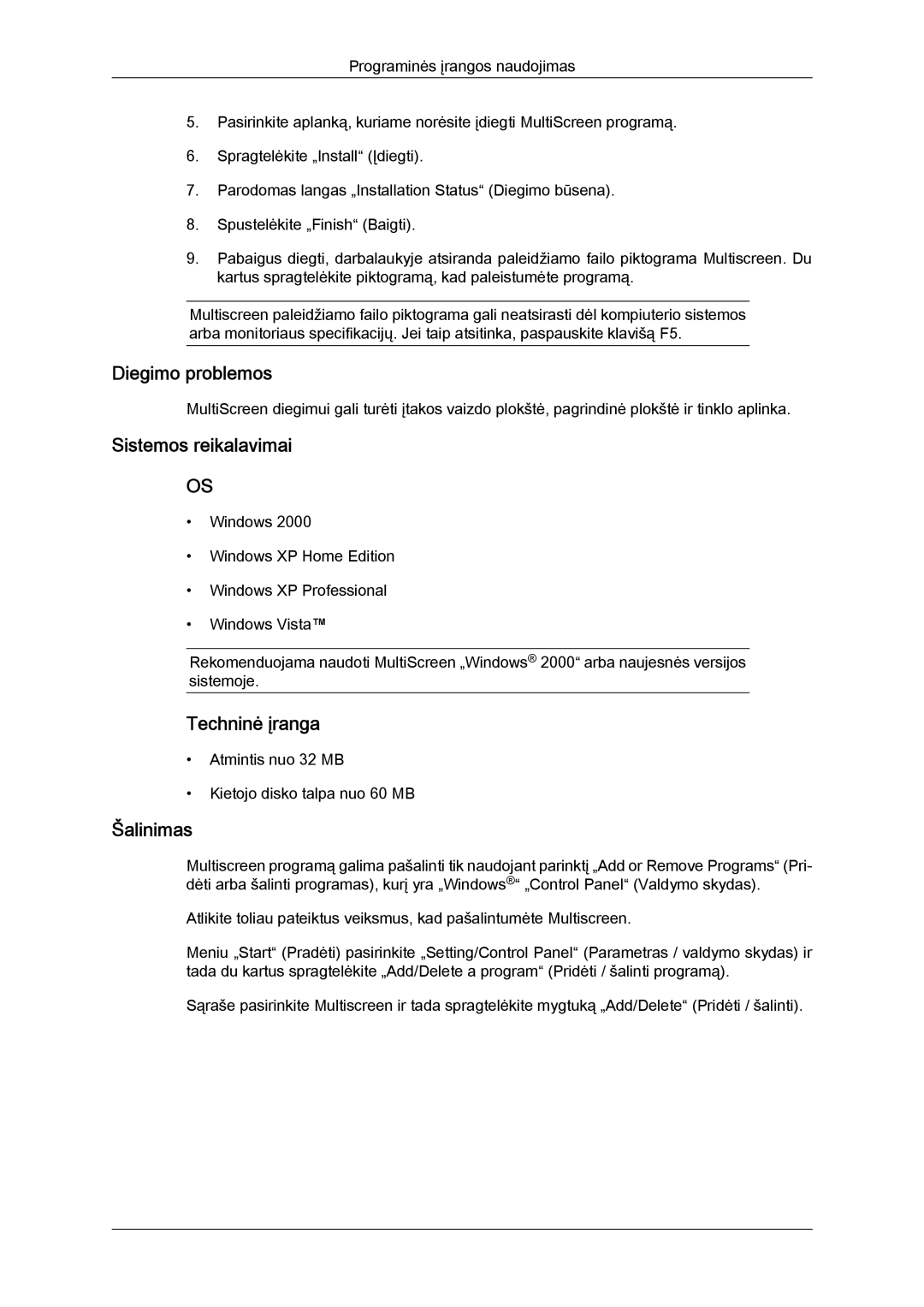 Samsung LS24KIQRFV/EDC, LS24KIVKBQ/EDC manual Diegimo problemos 