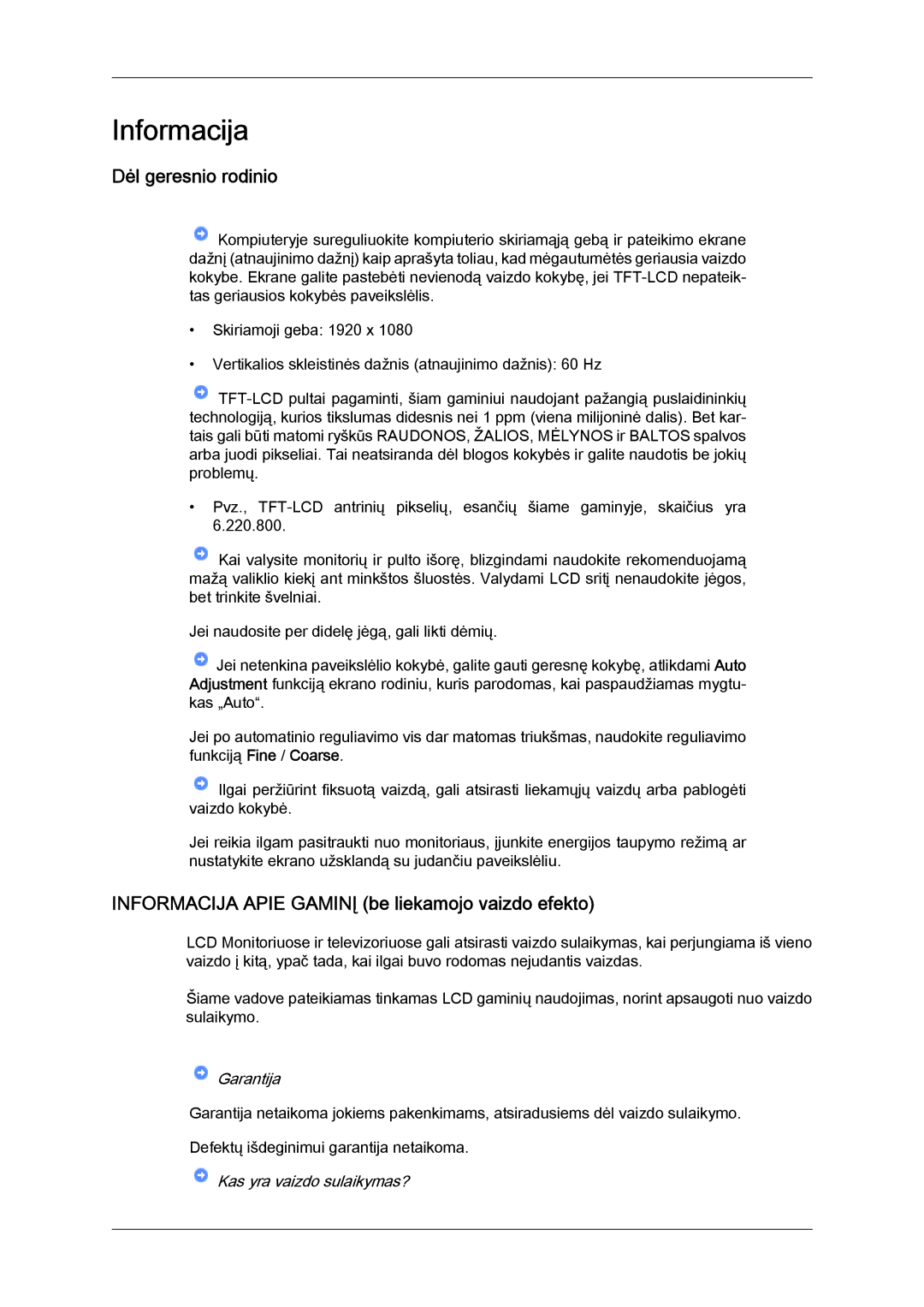 Samsung LS24KIQRFV/EDC, LS24KIVKBQ/EDC manual Dėl geresnio rodinio, Informacija Apie Gaminį be liekamojo vaizdo efekto 