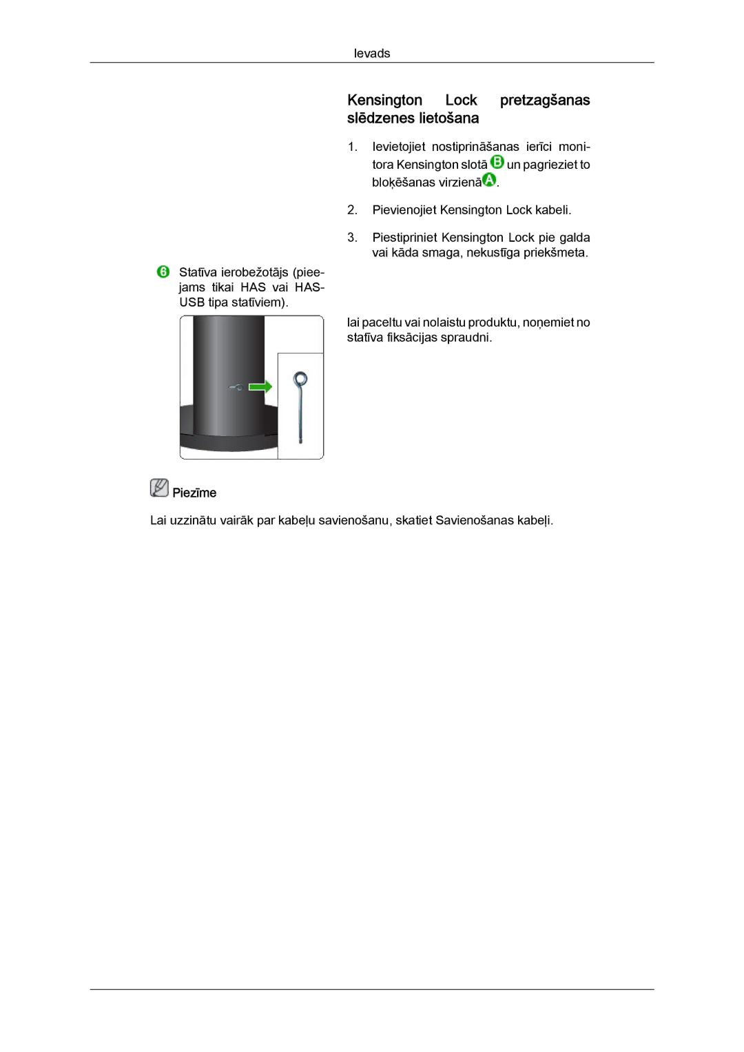 Samsung LS24KIVKBQ/EDC, LS24KIQRFV/EDC manual Kensington Lock pretzagšanas slēdzenes lietošana 