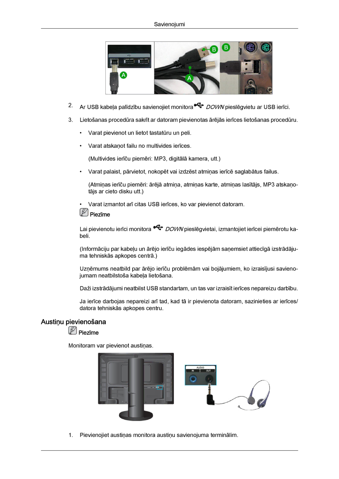 Samsung LS24KIQRFV/EDC, LS24KIVKBQ/EDC manual Austiņu pievienošana 