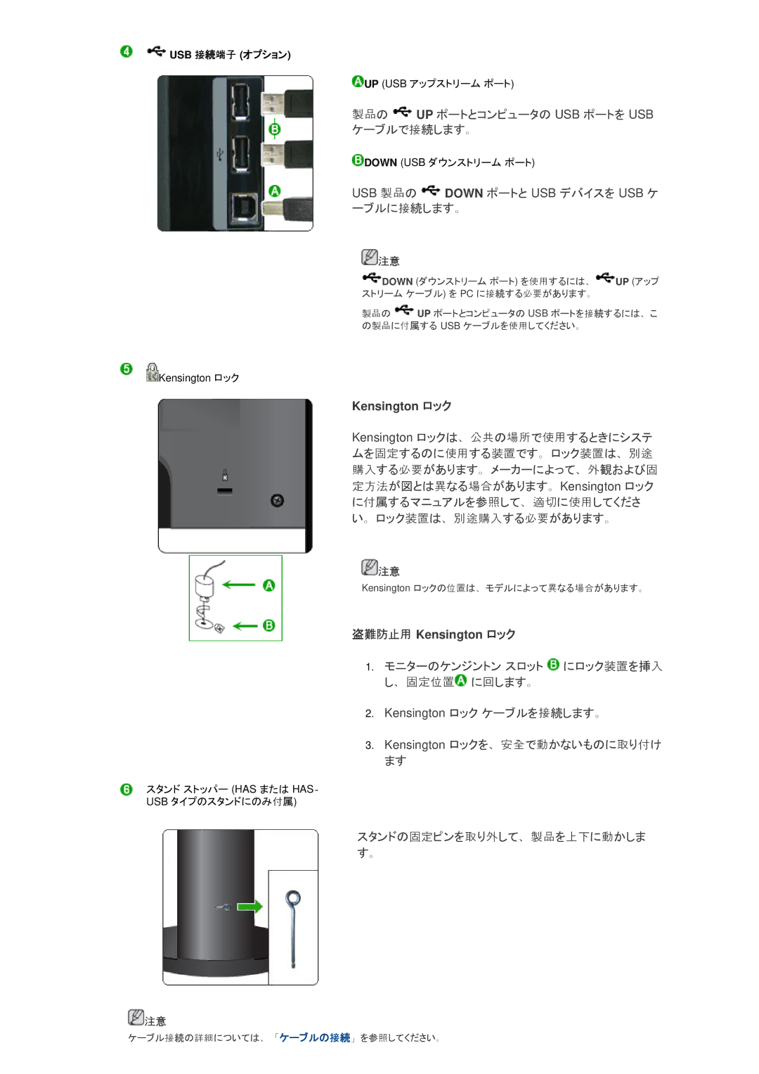 Samsung LS24KIQRFV/XJ manual 製品の Up ポートとコンピュータの Usb ポートを Usb ケーブルで接続します。, USB 製品の Down ポートと USB デバイスを USB ケ ーブルに接続します。 