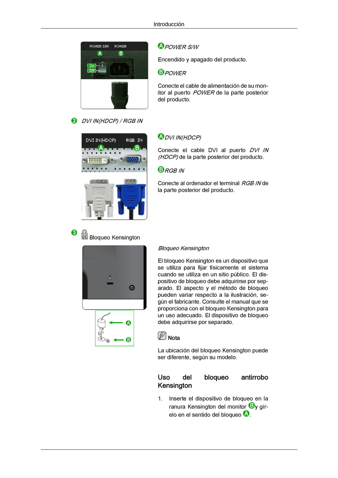 Samsung LS24KILKBQ/CH, LS24KIZKFV/EN, LS24KILKBQ/EN manual Uso del bloqueo antirrobo Kensington, Power 