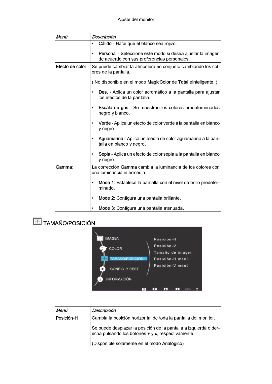 Samsung LS24KILKBQ/CH, LS24KIZKFV/EN, LS24KILKBQ/EN manual Efecto de color Gamma, Posición-H 