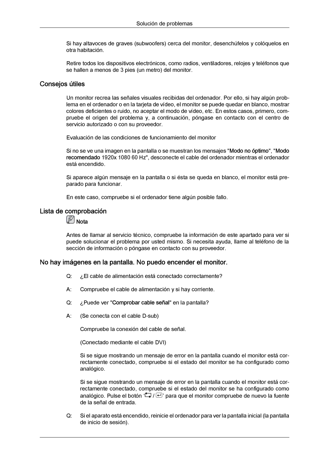 Samsung LS24KILKBQ/CH, LS24KIZKFV/EN, LS24KILKBQ/EN manual Consejos útiles, Lista de comprobación 