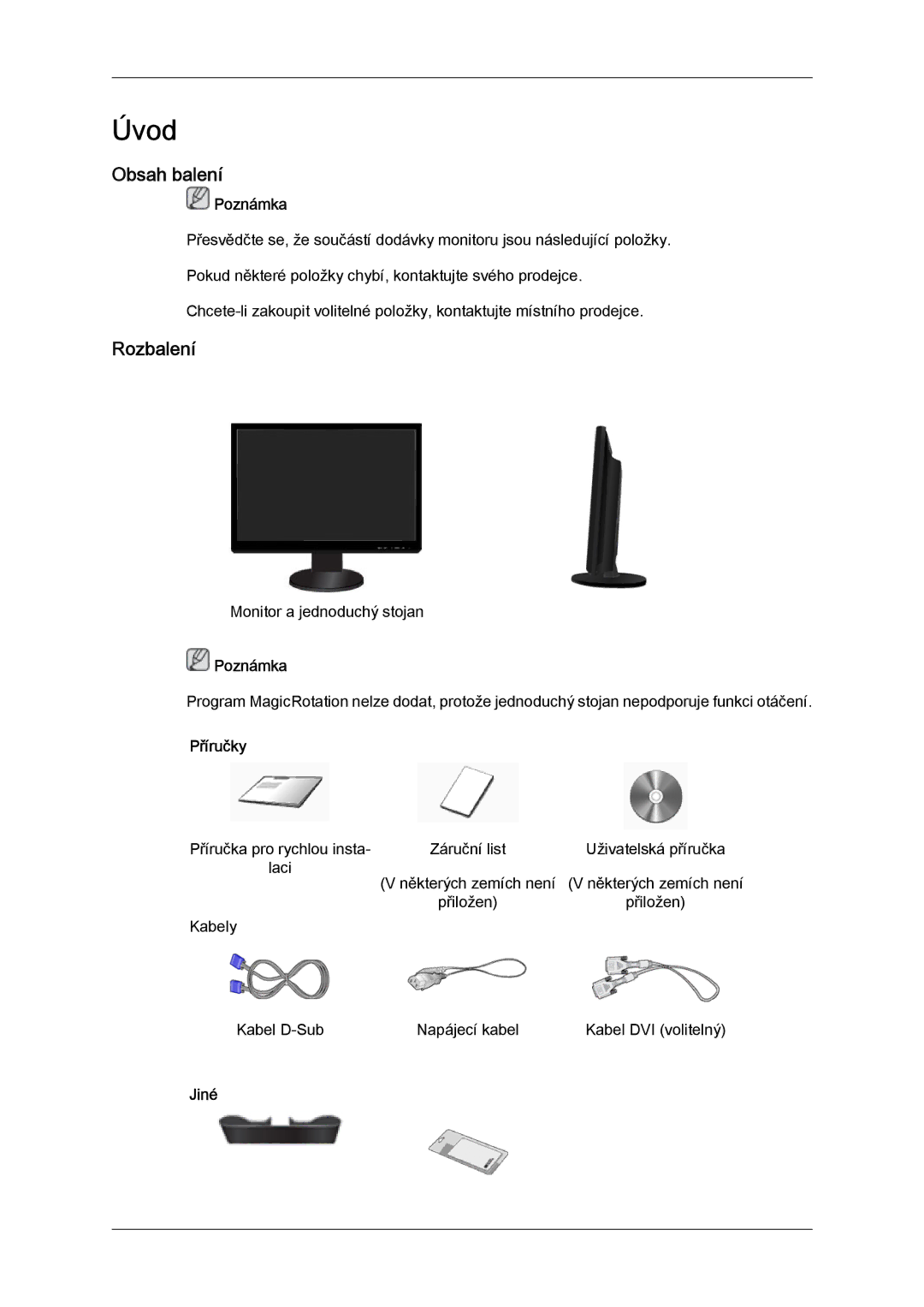 Samsung LS24KILKBQ/EN, LS24KIZKFV/EN, LS24KILKBQ/CH manual Úvod, Obsah balení, Rozbalení, Příručky, Jiné 