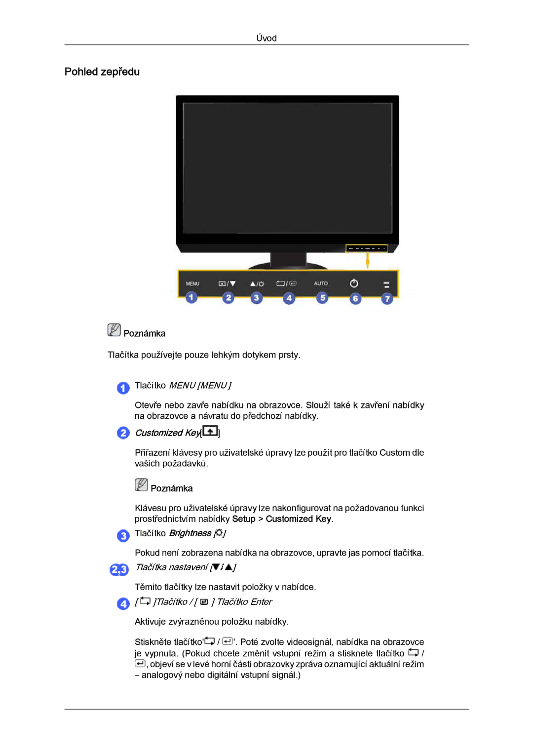 Samsung LS24KIZKFV/EN, LS24KILKBQ/EN, LS24KILKBQ/CH manual Pohled zepředu, Tlačítko Menu Menu 