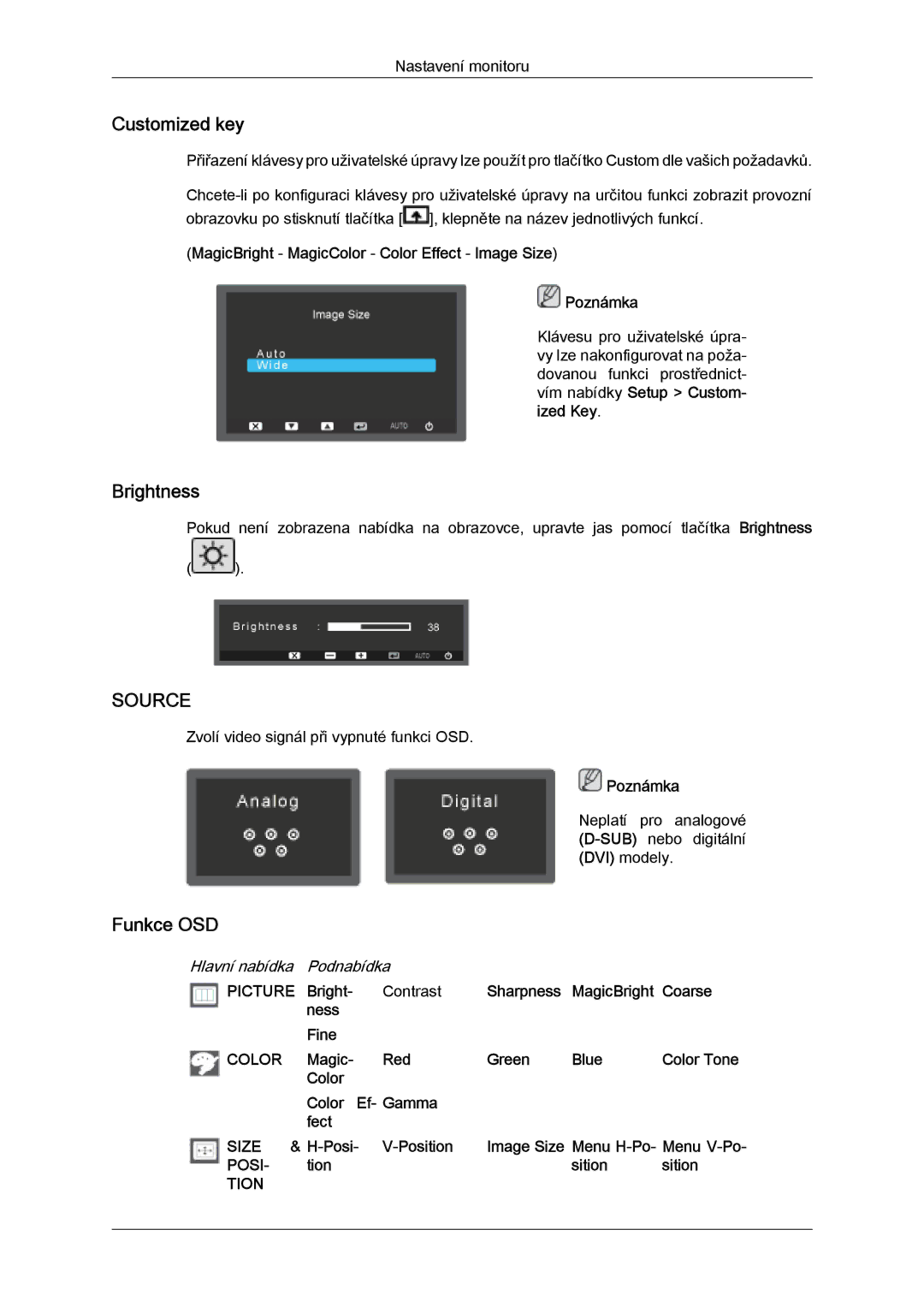 Samsung LS24KIZKFV/EN, LS24KILKBQ/EN, LS24KILKBQ/CH manual Customized key, Brightness, Funkce OSD 