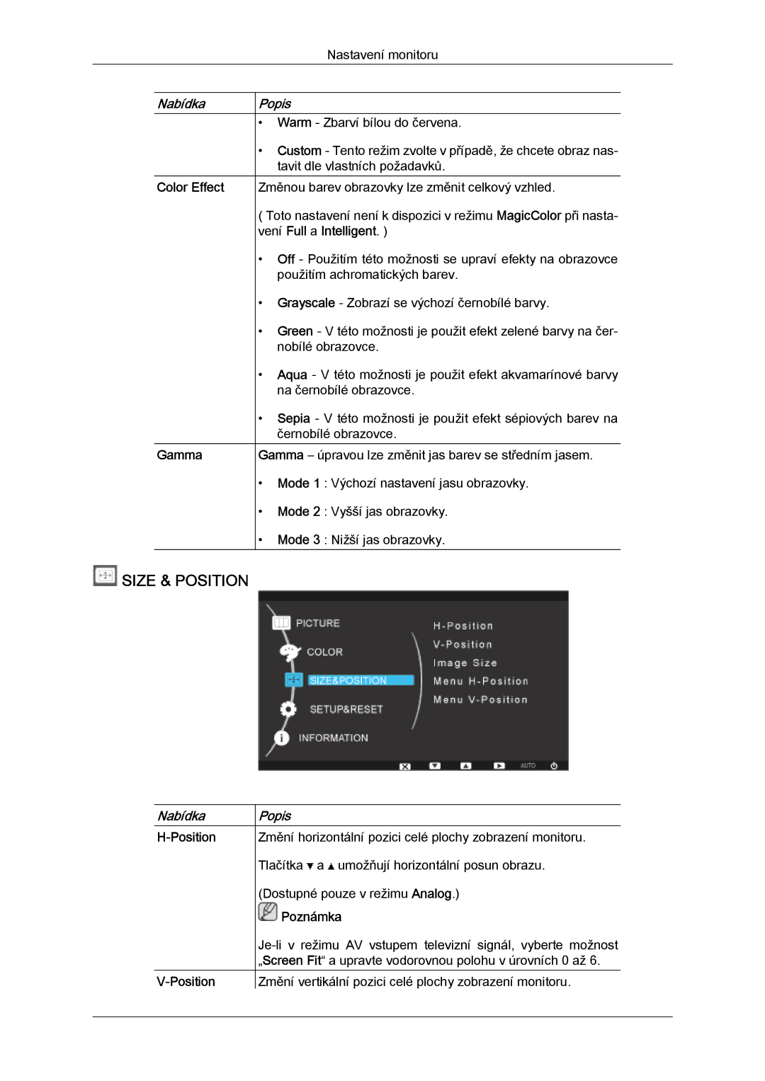 Samsung LS24KILKBQ/EN, LS24KIZKFV/EN, LS24KILKBQ/CH manual Size & Position, Color Effect Gamma 