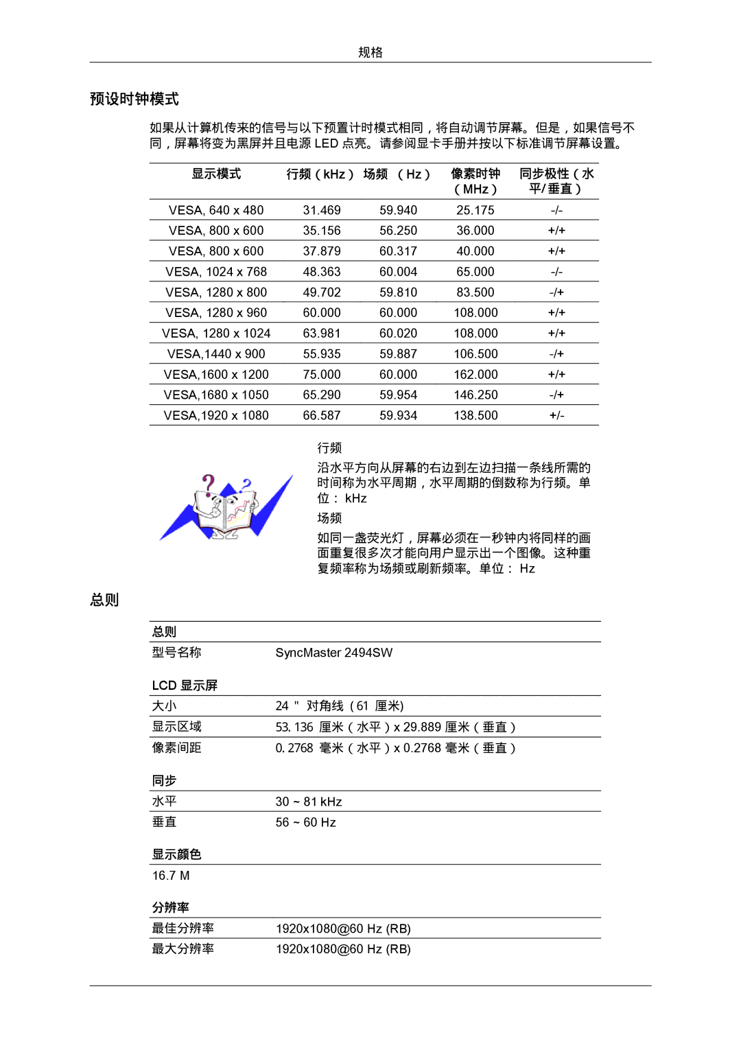 Samsung LS24KILKBQ/CH, LS24KIZKFV/EN, LS24KILKBQ/EN manual 预设时钟模式, 行频（kHz） 场频 （Hz）, （MHz） 